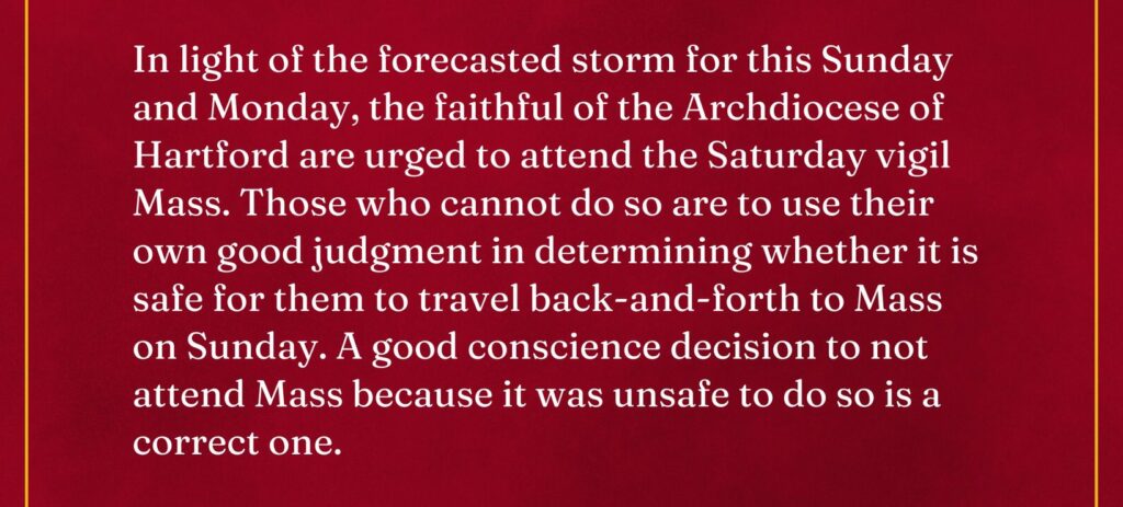 A statement from Archbishop Coyne regarding attendance at Mass this weekend | January 25
